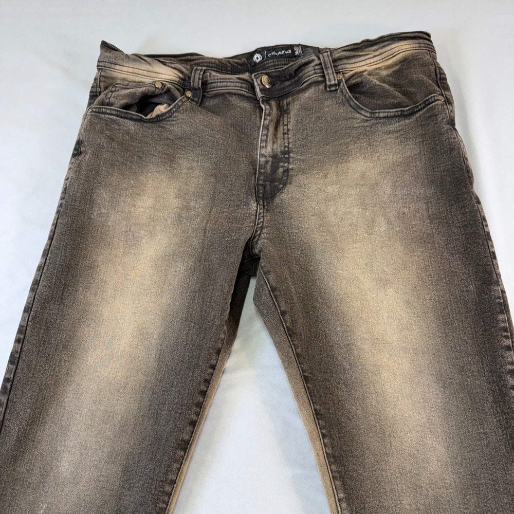 Akademiks Y2K Mens Straight Leg Jeans 34x32 Sandblasted Faded‎ Brown Black Denim